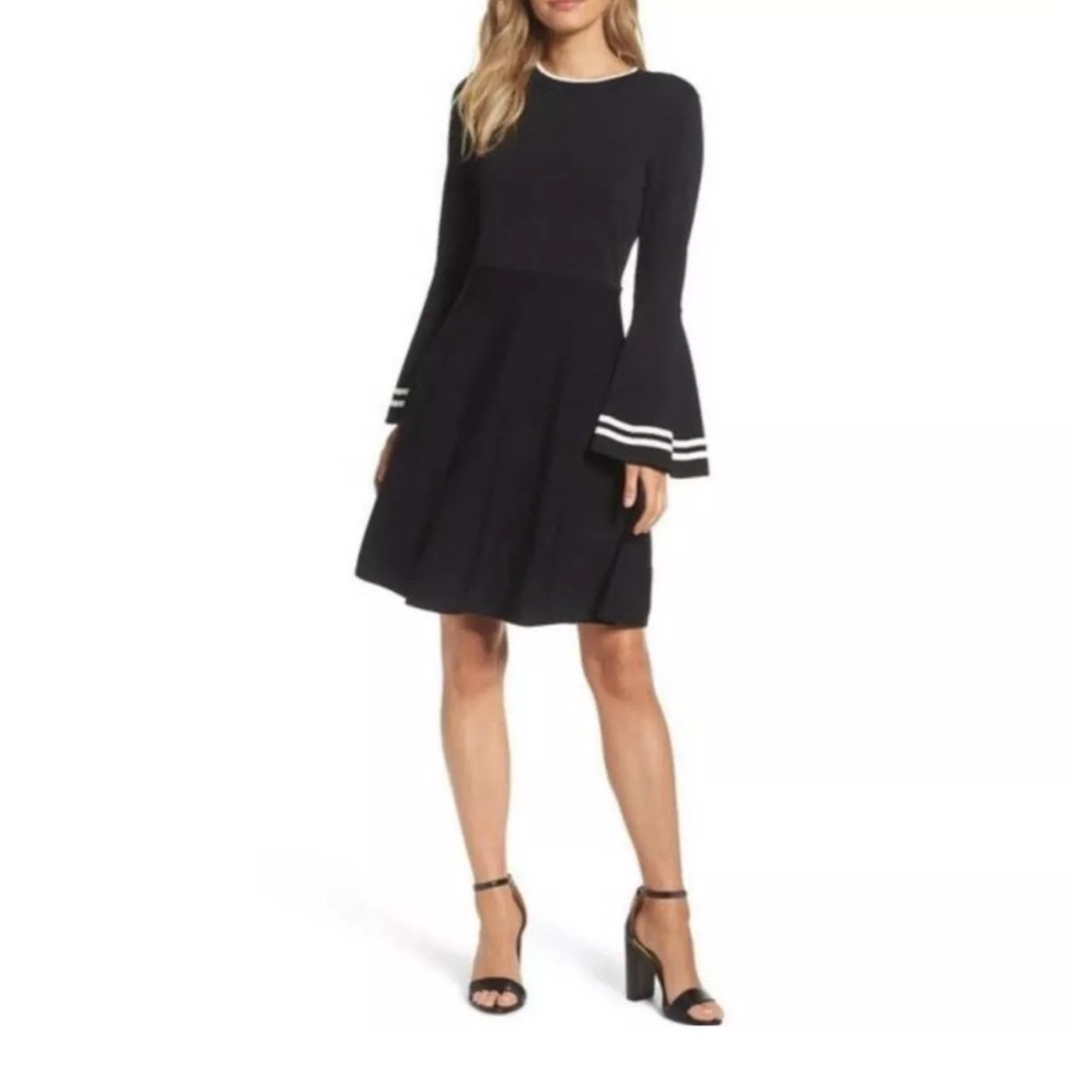 Eliza J Black Bell Sleeve Fit and Flare Dress, Size S